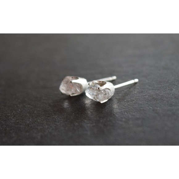 raw stone earrings, natural gemstone studs in sterling silver, crystal e… - Picture 3 of 5